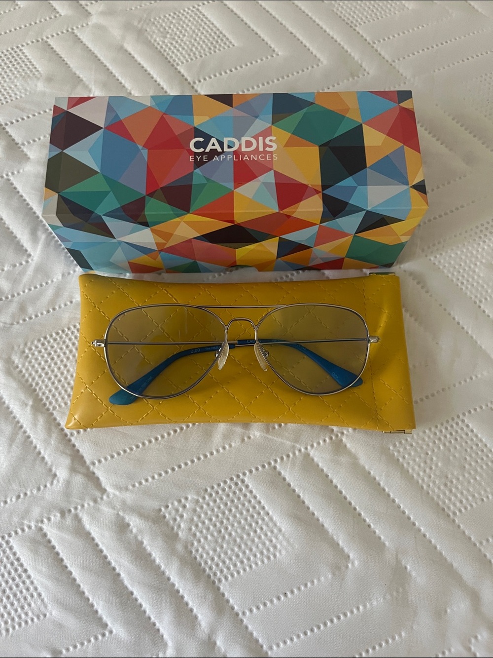 Caddis Silver Aviator Glasses with Blue Temples